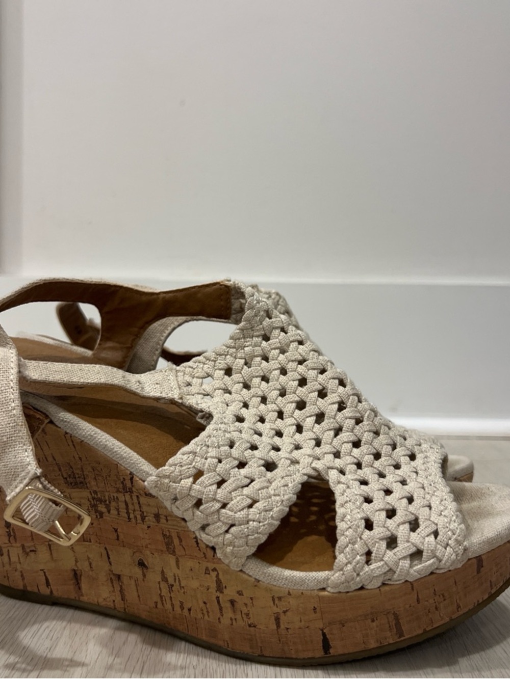 SO Cream Woven Cork Wedge Sandals